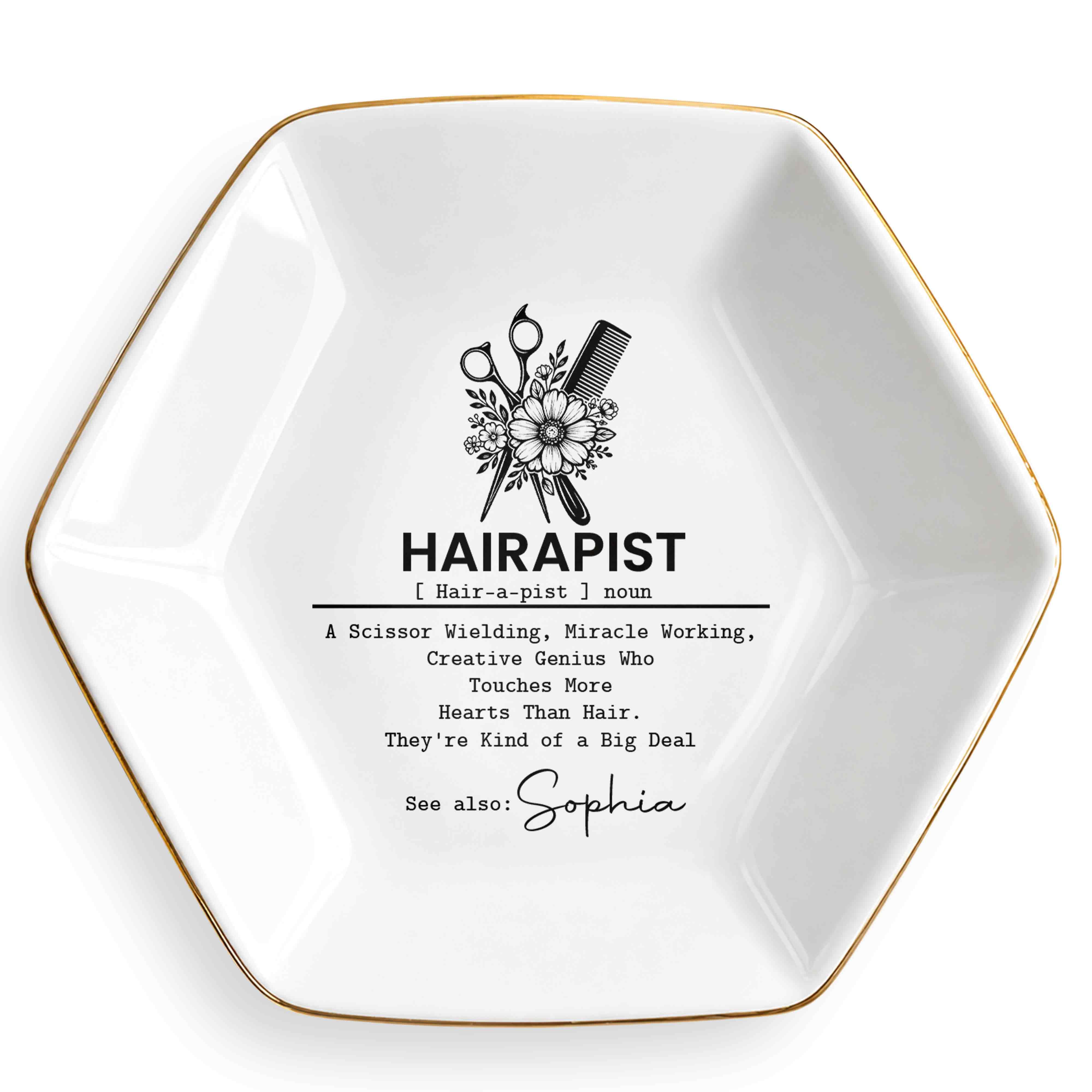 Personalized Hexagonal Ceramic Jewelry Dish Custom Name Gift for Hairstylist