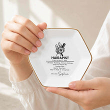 Load image into Gallery viewer, Personalized Hexagonal Ceramic Jewelry Dish Custom Name Gift for Hairstylist
