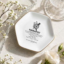 Load image into Gallery viewer, Personalized Hexagonal Ceramic Jewelry Dish Custom Name Gift for Hairstylist
