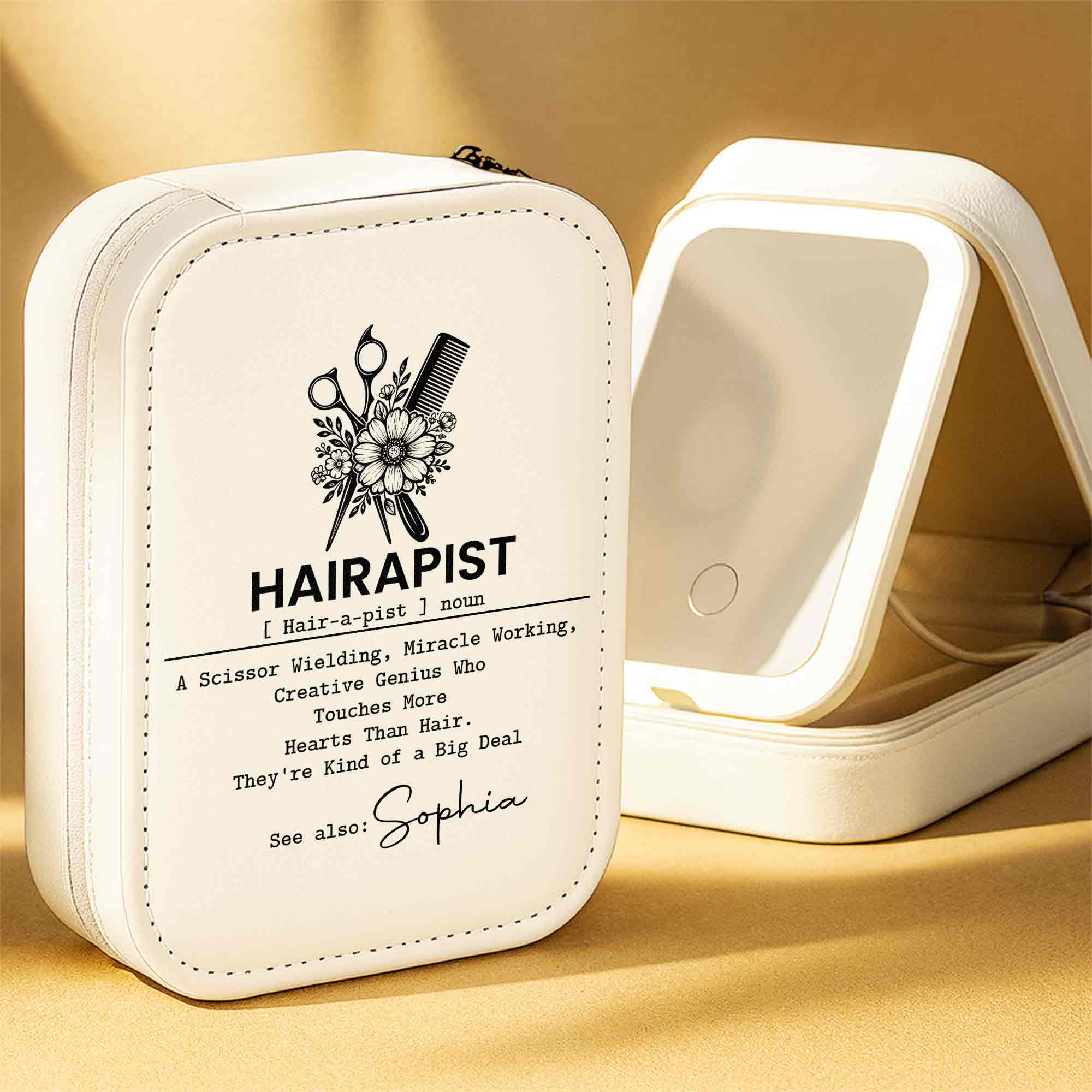 Personalized Jewelry Box with LED Mirror for Hair Stylist Gift