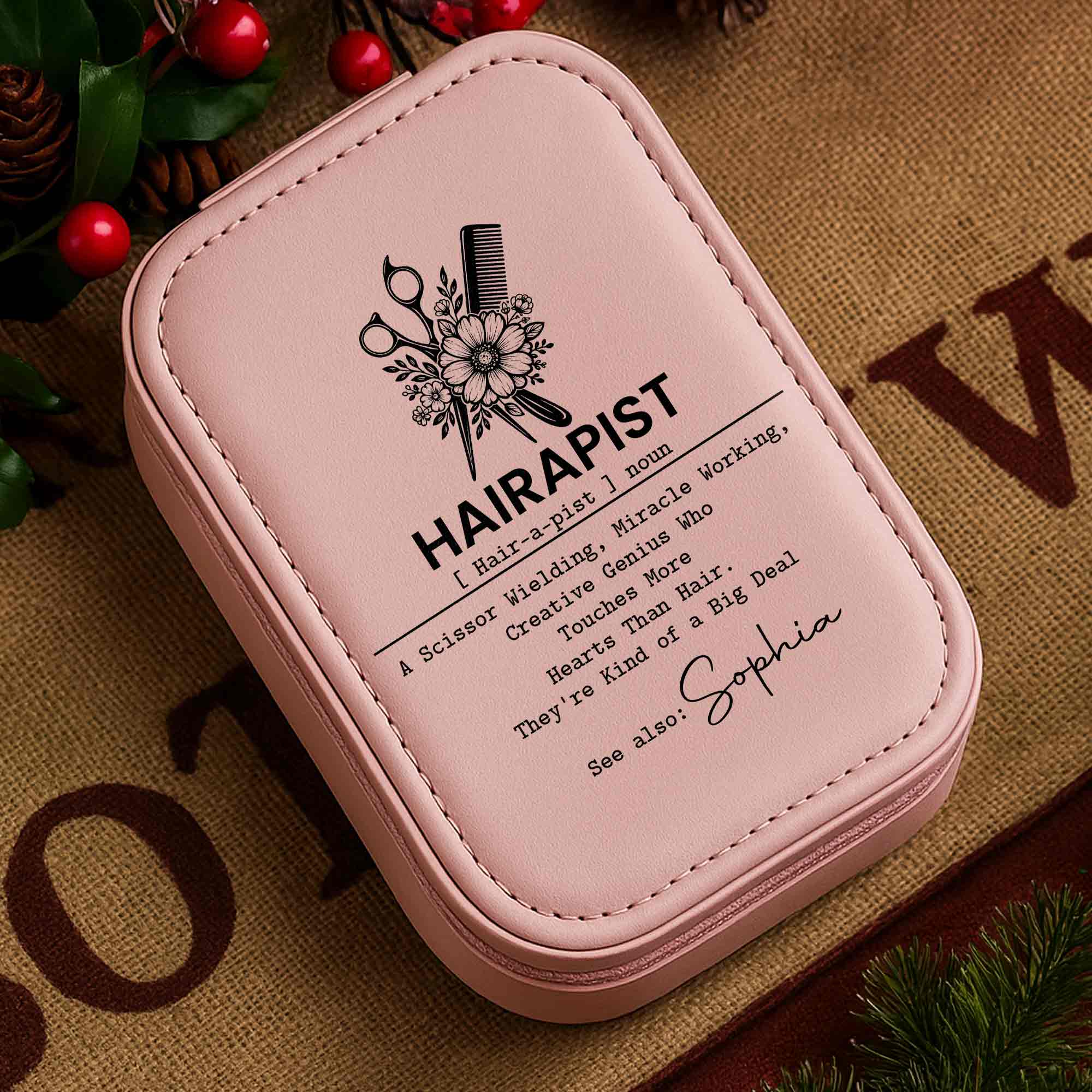 Personalized Jewelry Box with LED Mirror for Hair Stylist Gift