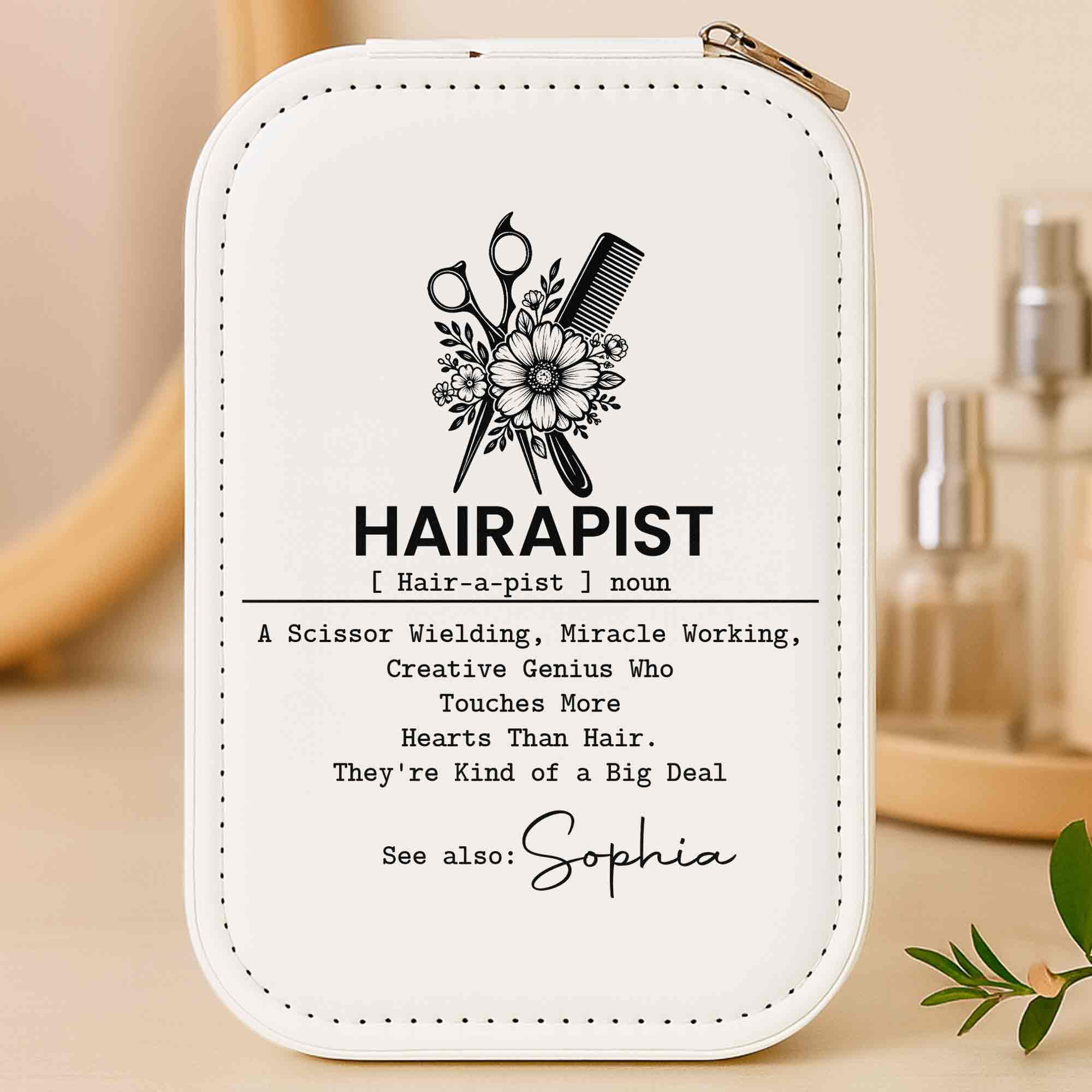 Personalized Jewelry Box with LED Mirror for Hair Stylist Gift