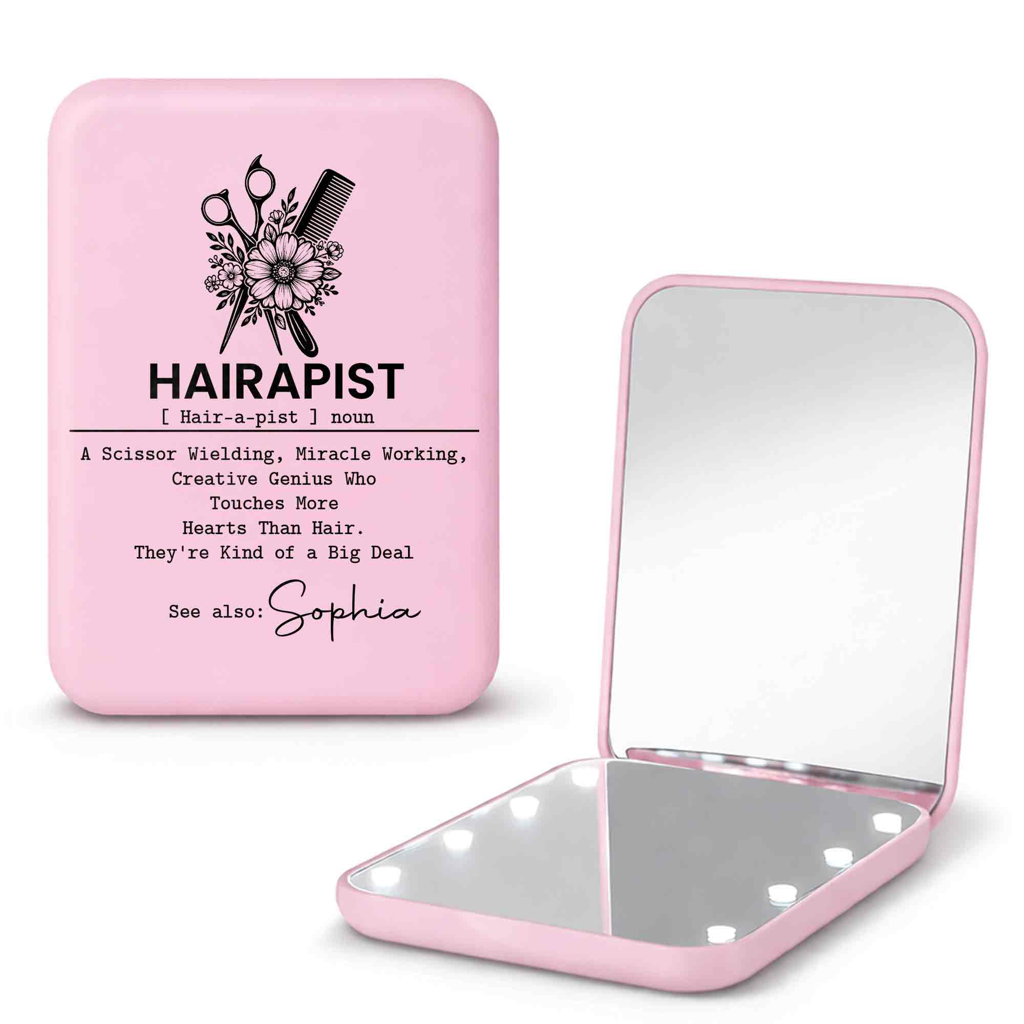 Personalized LED Pocket Mirror Custom Name for Hairstylists