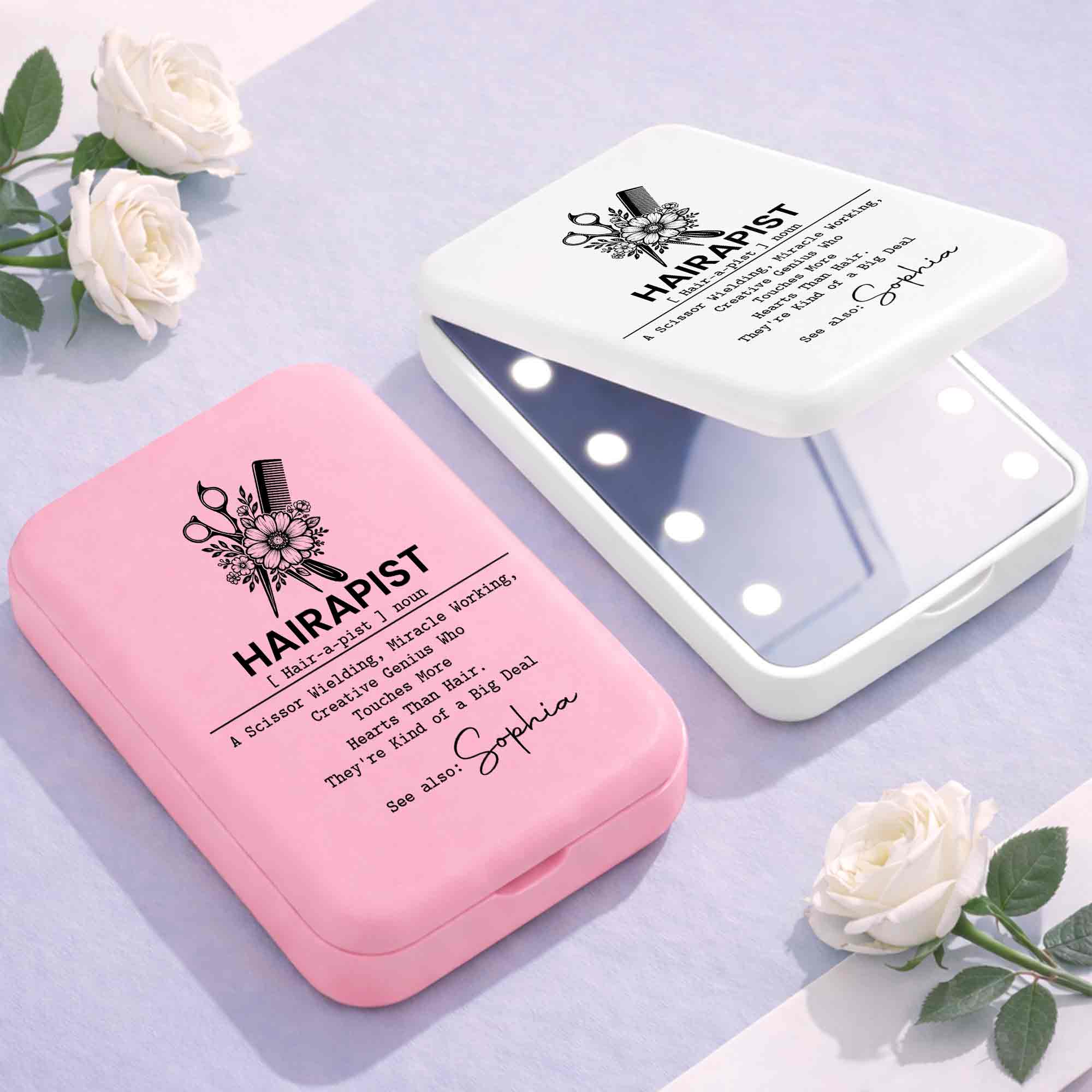 Personalized LED Pocket Mirror Custom Name for Hairstylists