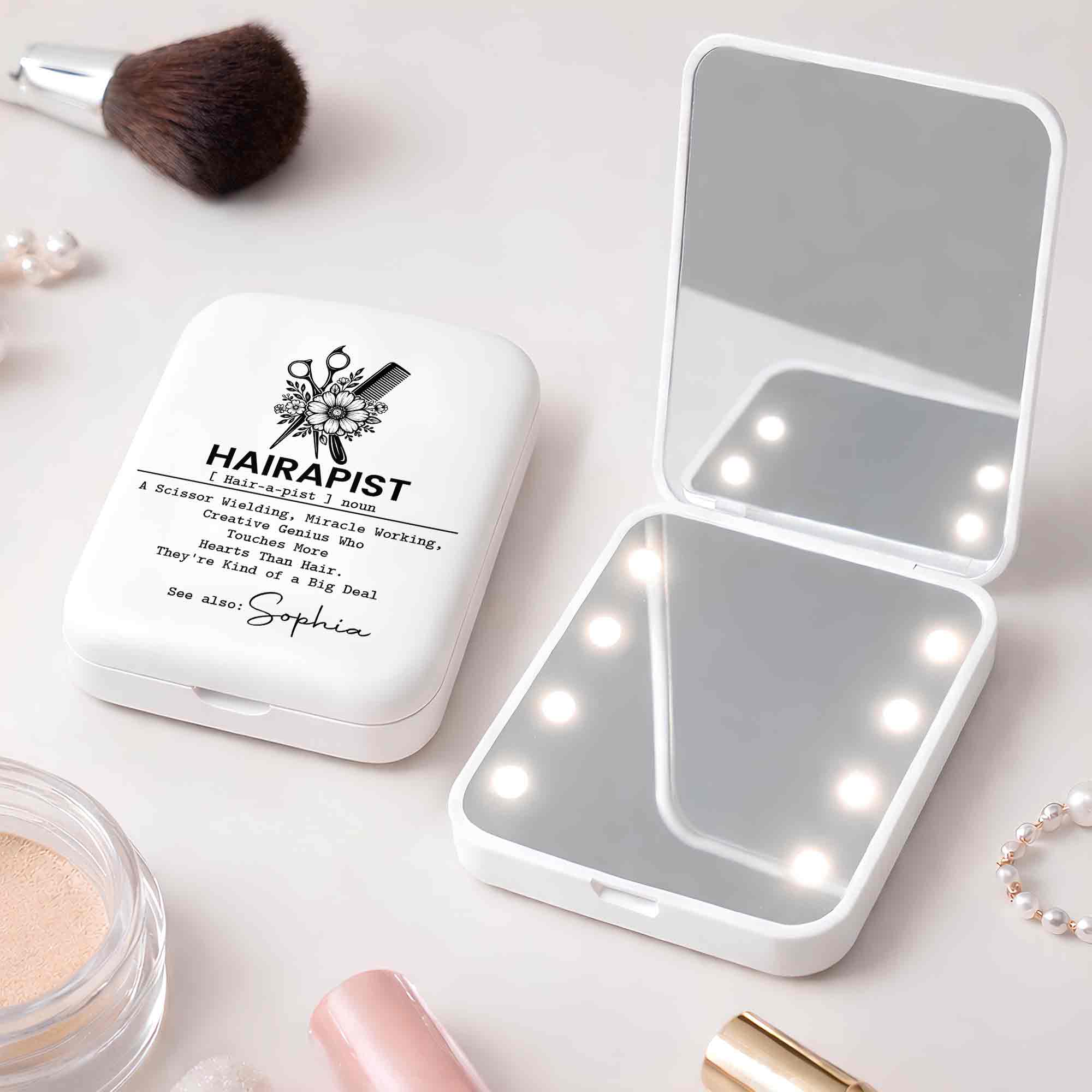 Personalized LED Pocket Mirror Custom Name for Hairstylists