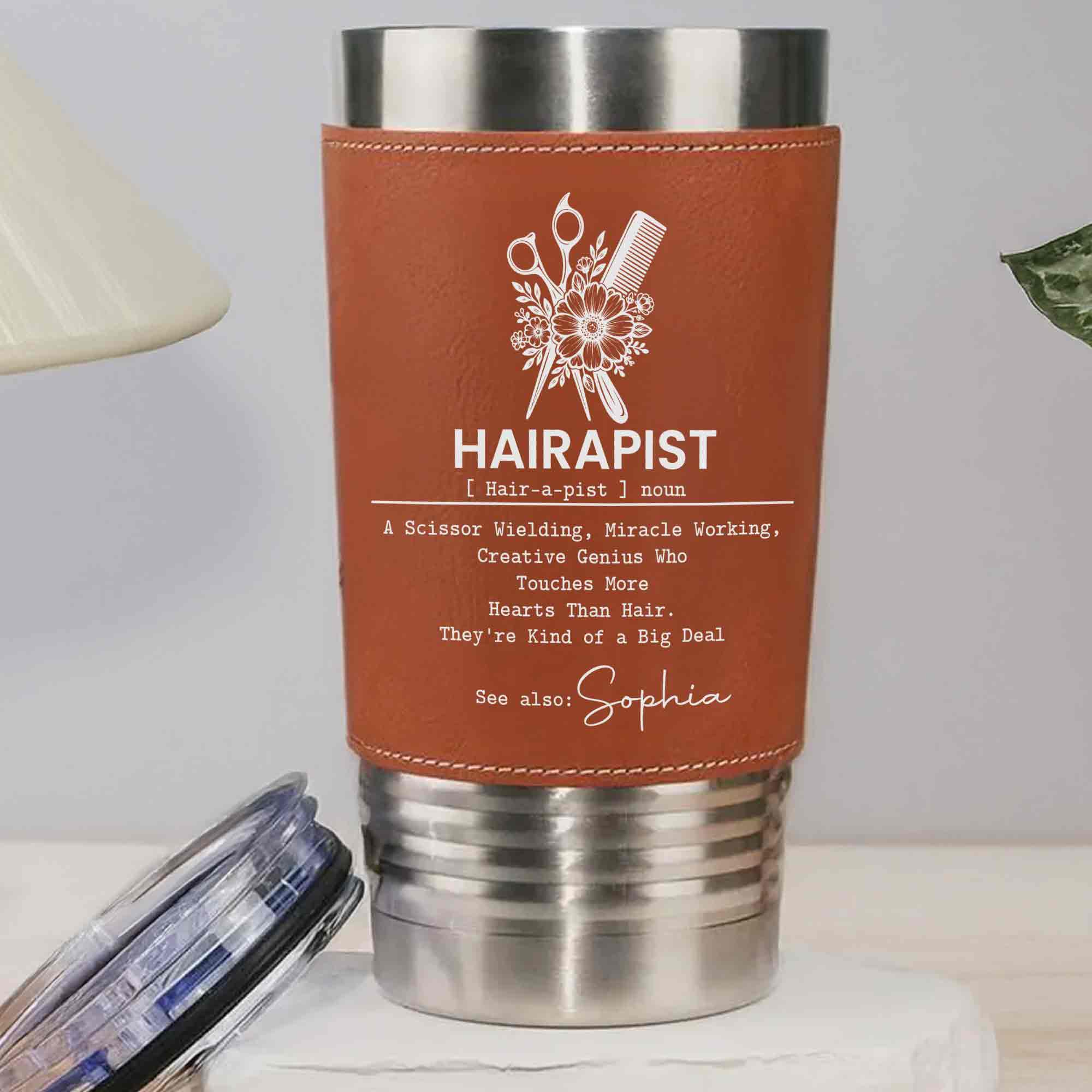 Personalized Leather Tumbler for Hairstylist Custom Name Gift