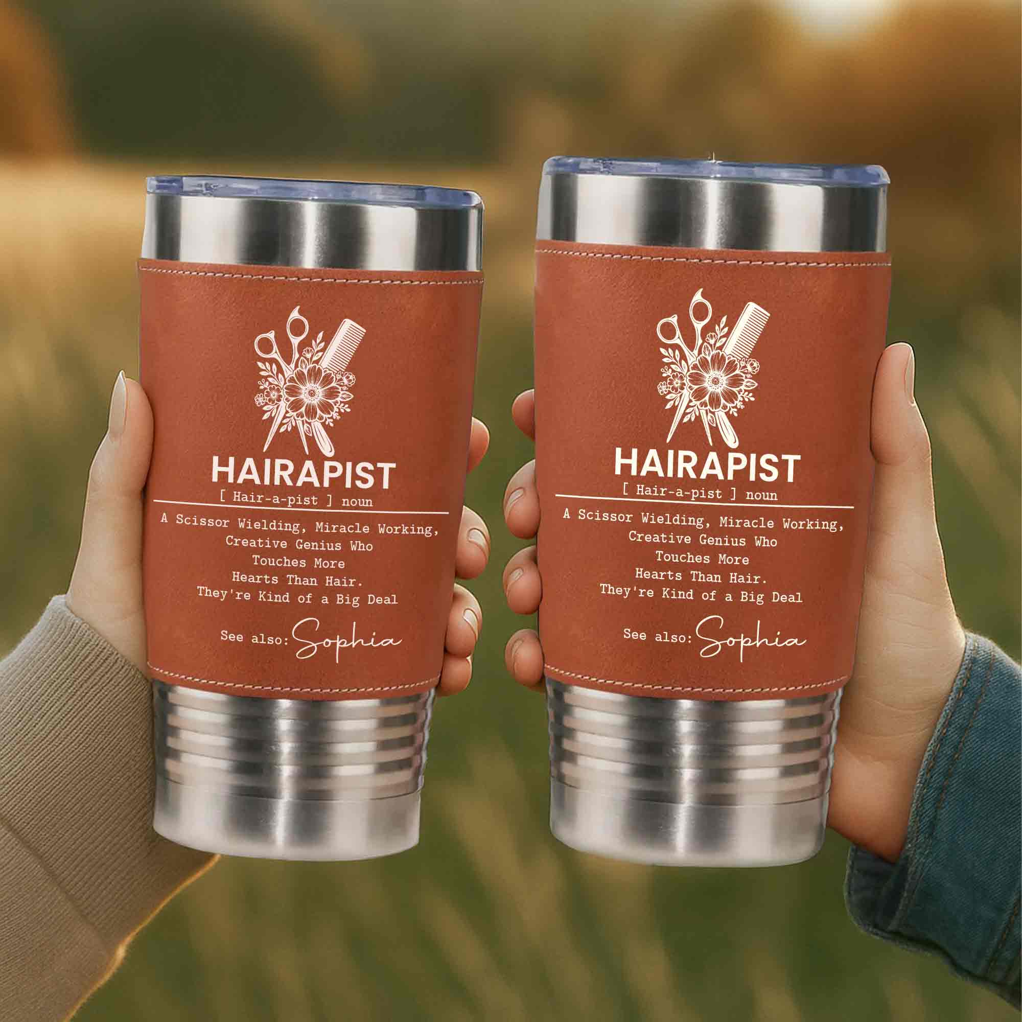 Personalized Leather Tumbler for Hairstylist Custom Name Gift