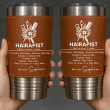 Load image into Gallery viewer, Personalized Leather Tumbler for Hairstylist Custom Name Gift
