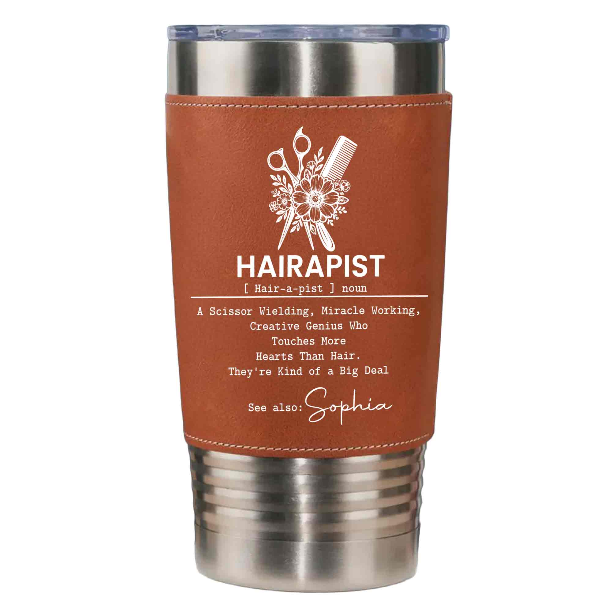 Personalized Leather Tumbler for Hairstylist Custom Name Gift