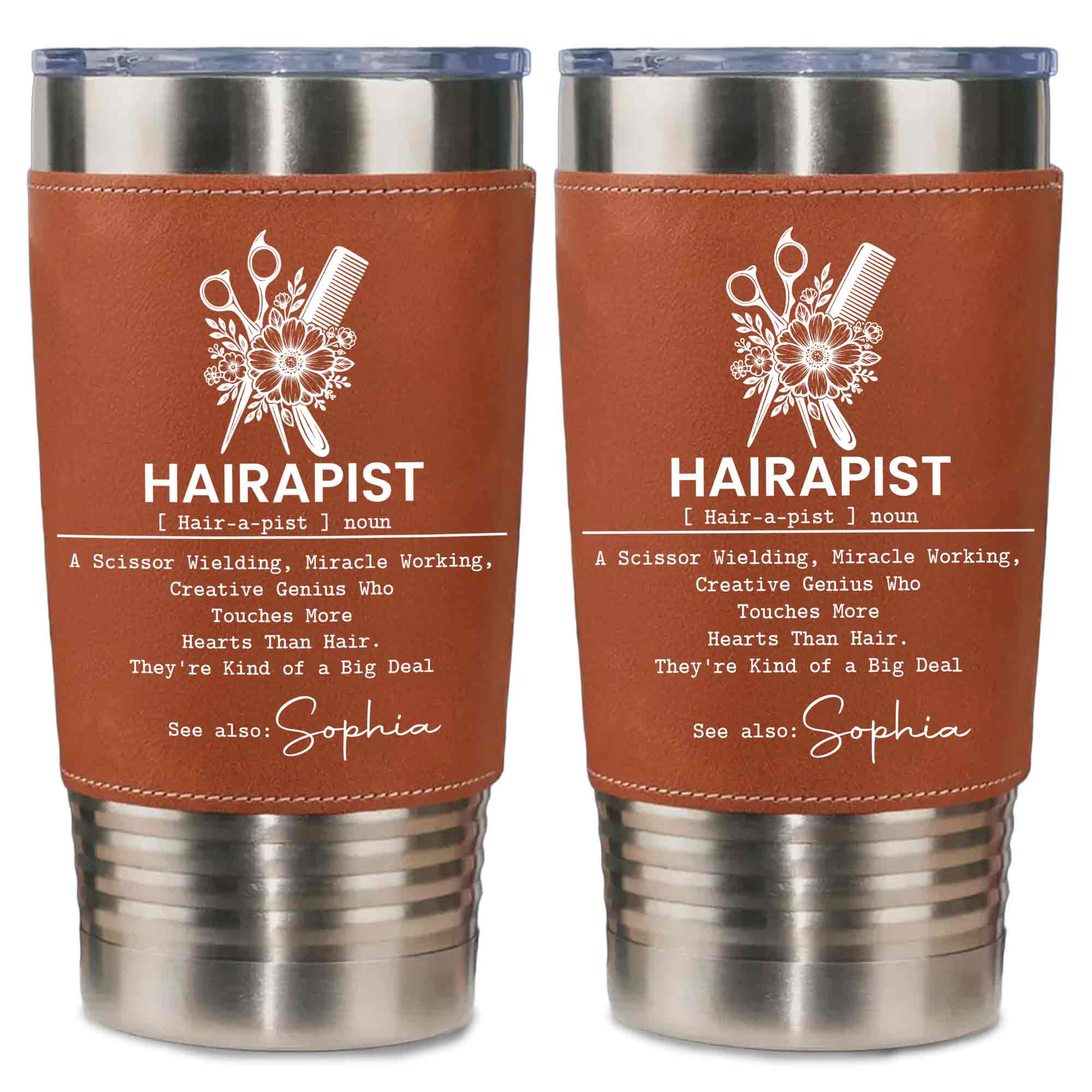 Personalized Leather Tumbler for Hairstylist Custom Name Gift