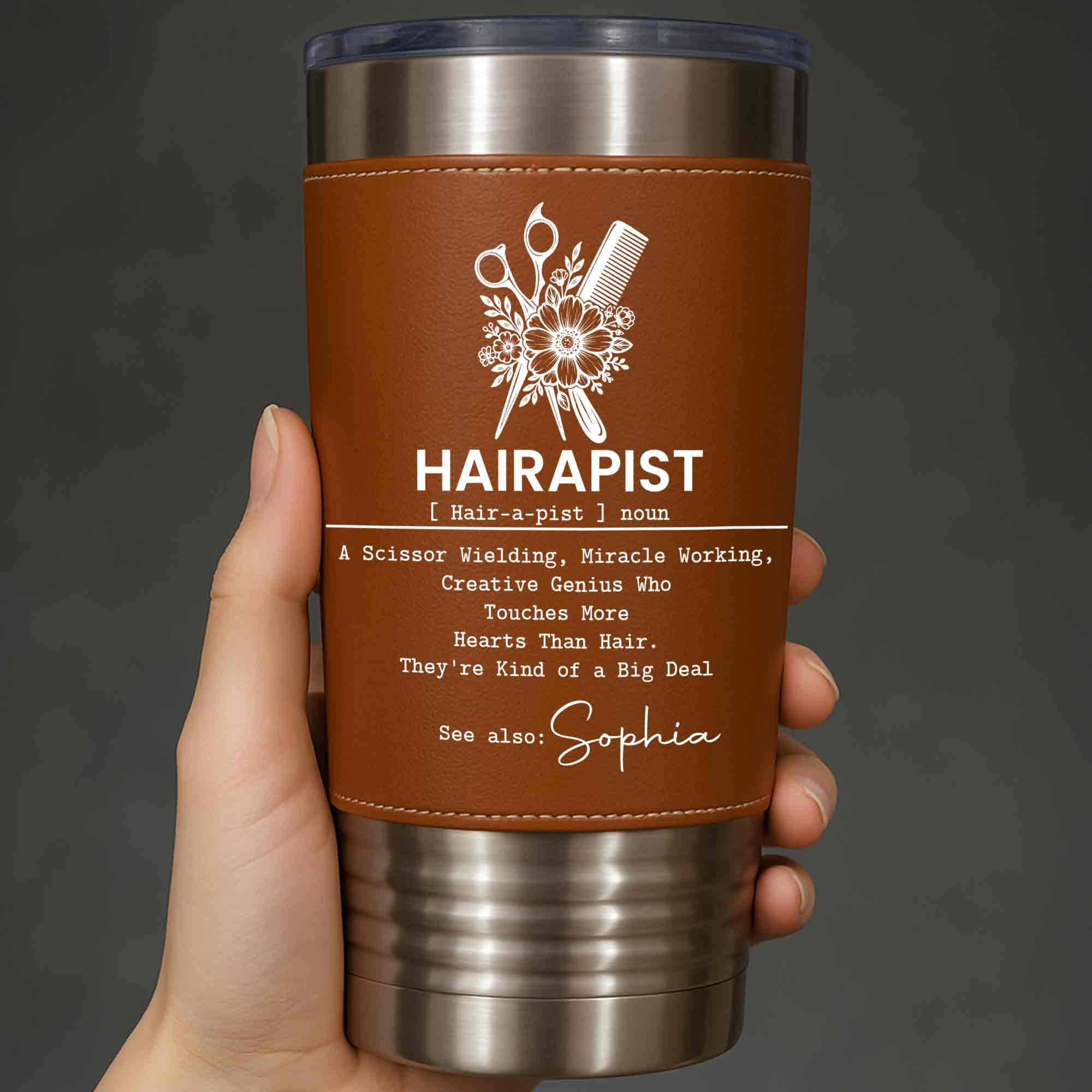 Personalized Leather Tumbler for Hairstylist Custom Name Gift