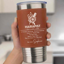 Load image into Gallery viewer, Personalized Leather Tumbler for Hairstylist Custom Name Gift
