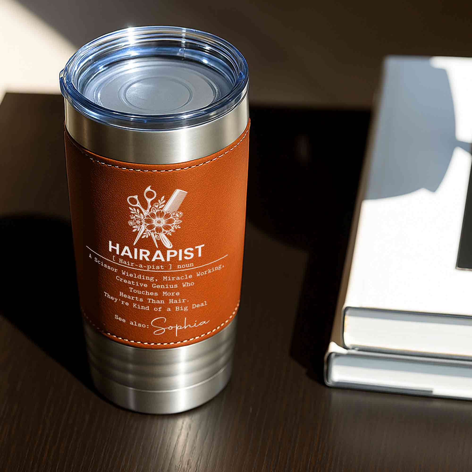 Personalized Leather Tumbler for Hairstylist Custom Name Gift