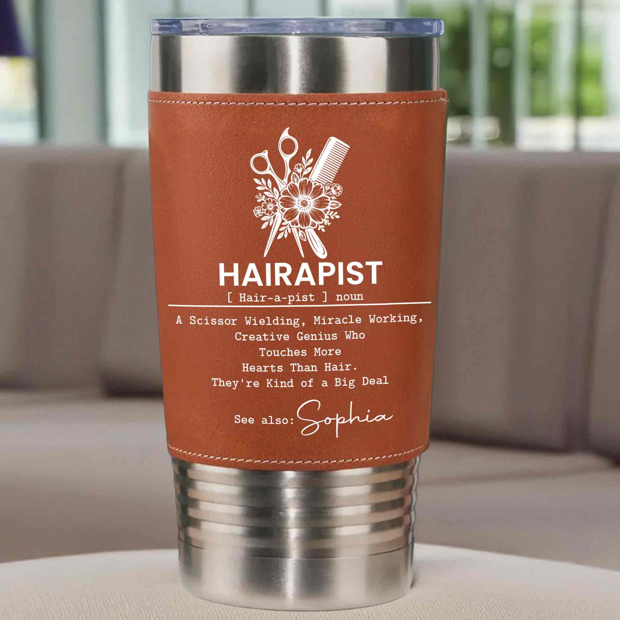 Personalized Leather Tumbler for Hairstylist Custom Name Gift