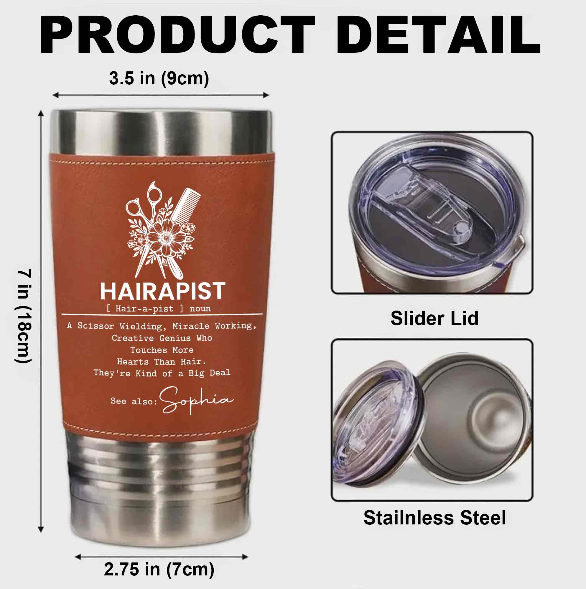 Personalized Leather Tumbler for Hairstylist Custom Name Gift