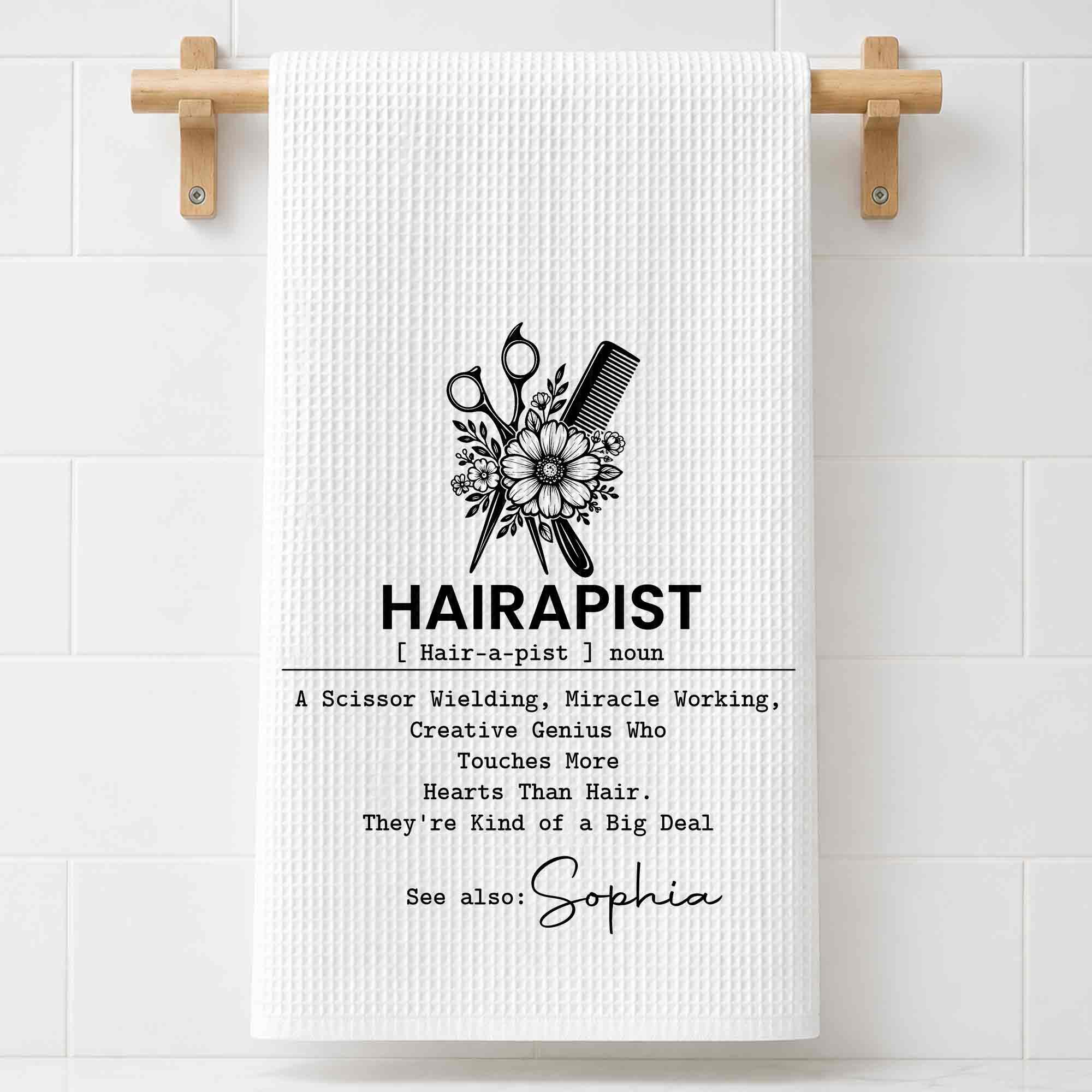 Personalized Kitchen Towel for Hair Stylist Gift | Funny Hairapist Design
