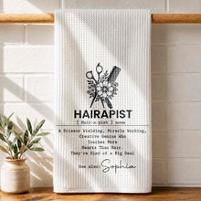 Load image into Gallery viewer, Personalized Kitchen Towel for Hair Stylist Gift | Funny Hairapist Design
