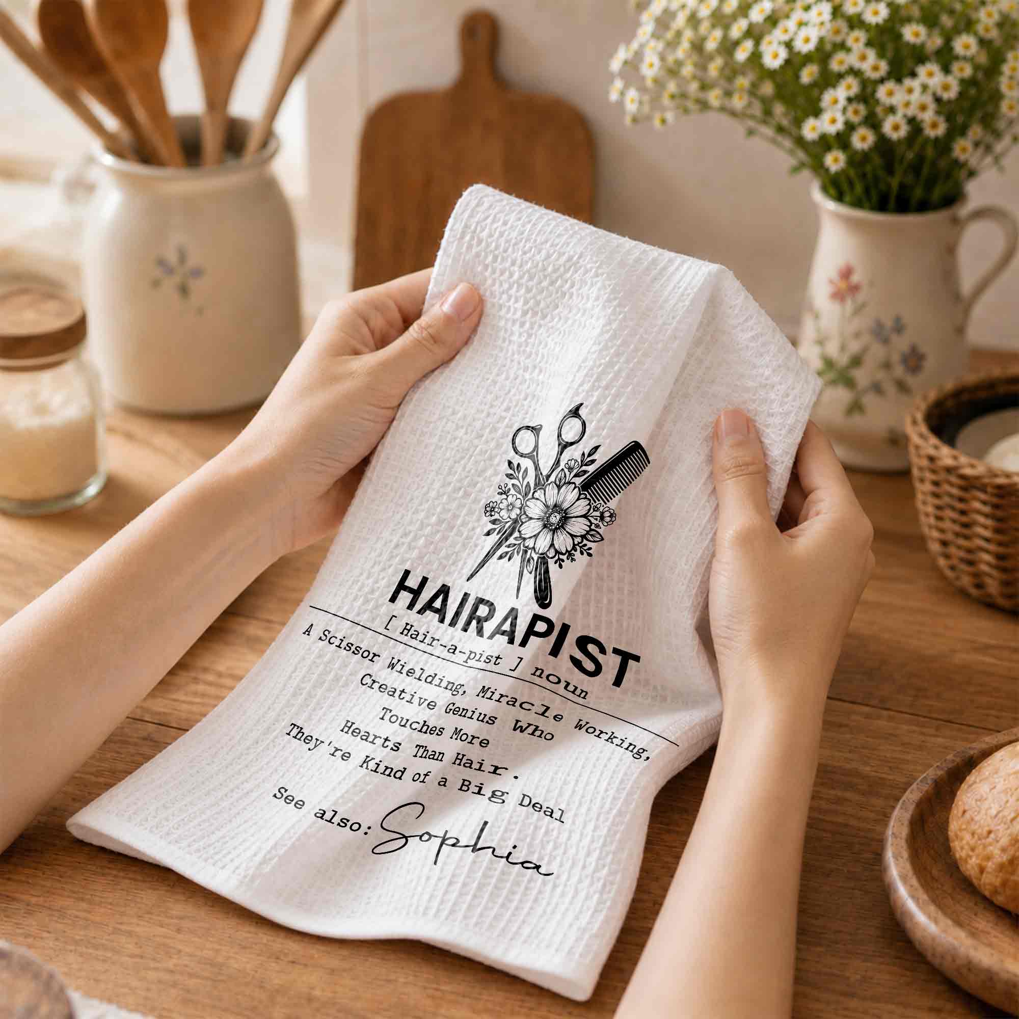 Personalized Kitchen Towel for Hair Stylist Gift | Funny Hairapist Design