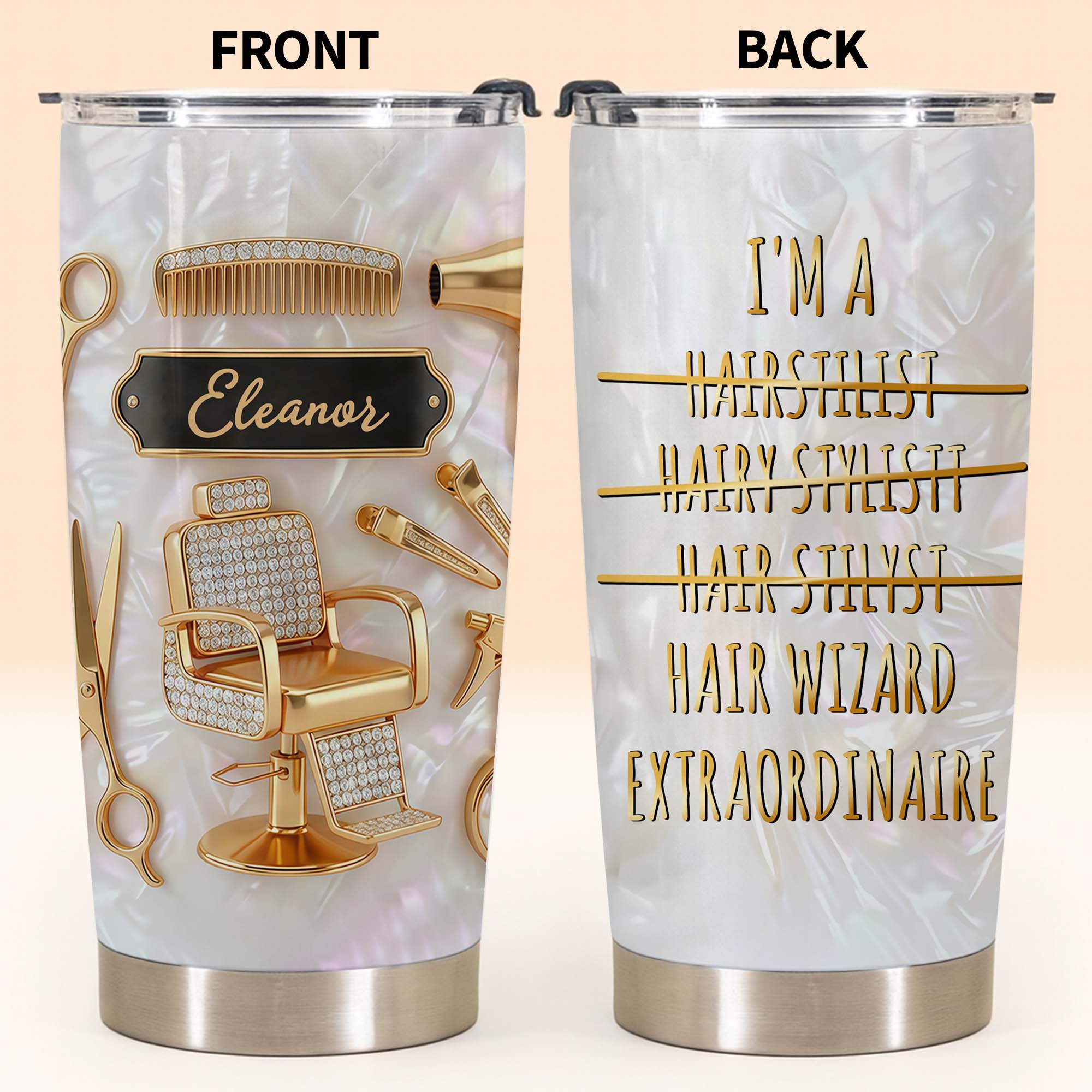 Personalized Hair Wizard Tumbler with Hairdresser Tools 20oz