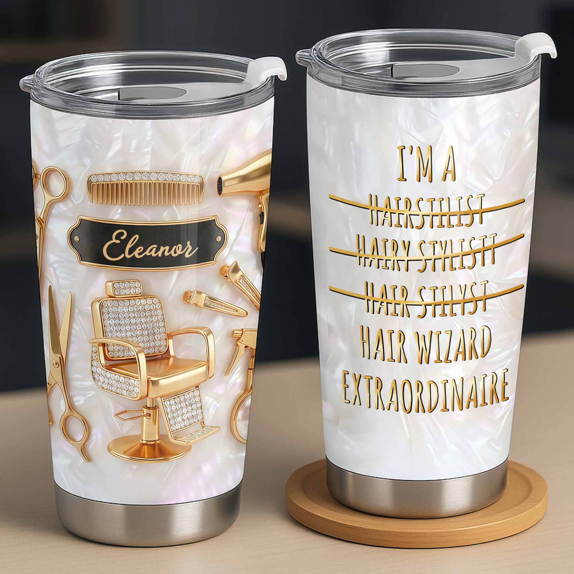Personalized Hair Wizard Tumbler with Hairdresser Tools 20oz