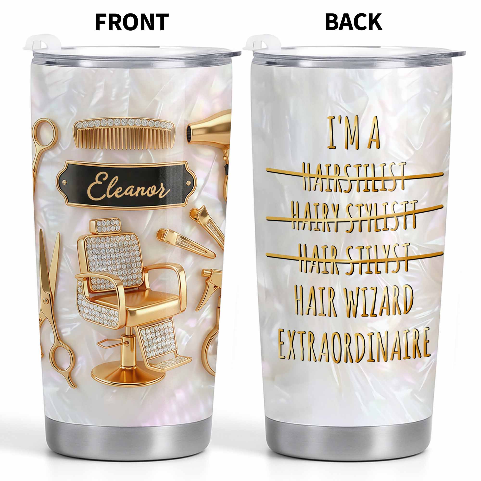 Personalized Hair Wizard Tumbler with Hairdresser Tools 20oz