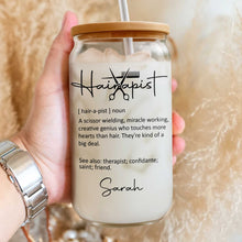Load image into Gallery viewer, Personalized Clear Glass Can with Lid for Hairstylist Gift
