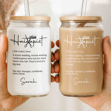 Load image into Gallery viewer, Personalized Clear Glass Can with Lid for Hairstylist Gift
