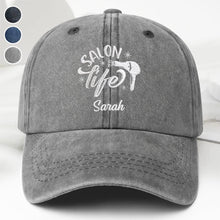Load image into Gallery viewer, Personalized Washed Denim Cap Custom Name Gift for Stylist
