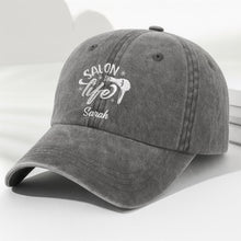 Load image into Gallery viewer, Personalized Washed Denim Cap Custom Name Gift for Stylist
