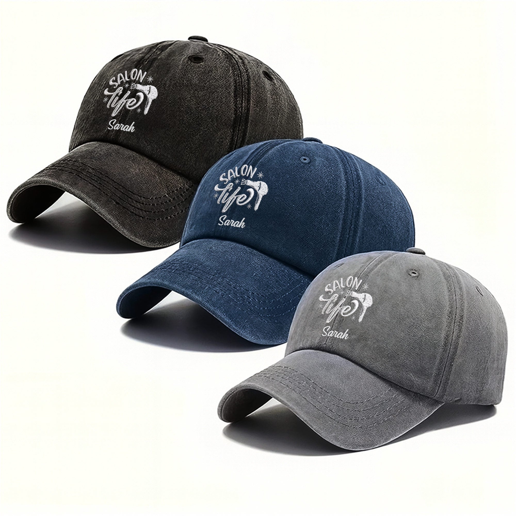 Personalized Washed Denim Cap Custom Name Gift for Stylist