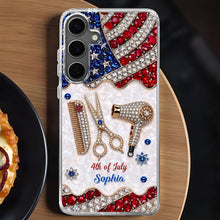Load image into Gallery viewer, Personalized 4th of July Clear Phone Case with American Flag for Hair Stylist
