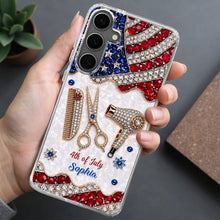 Load image into Gallery viewer, Personalized 4th of July Clear Phone Case with American Flag for Hair Stylist
