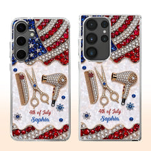 Load image into Gallery viewer, Personalized 4th of July Clear Phone Case with American Flag for Hair Stylist
