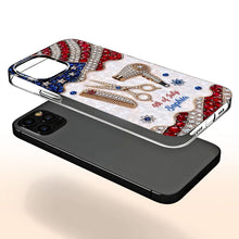 Load image into Gallery viewer, Personalized 4th of July Clear Phone Case with American Flag for Hair Stylist

