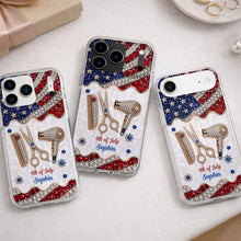 Load image into Gallery viewer, Personalized 4th of July Clear Phone Case with American Flag for Hair Stylist
