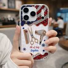 Load image into Gallery viewer, Personalized 4th of July Clear Phone Case with American Flag for Hair Stylist
