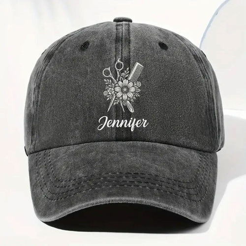 Personalized Washed Denim Cap Flower Scissors Gift for Hairstylist