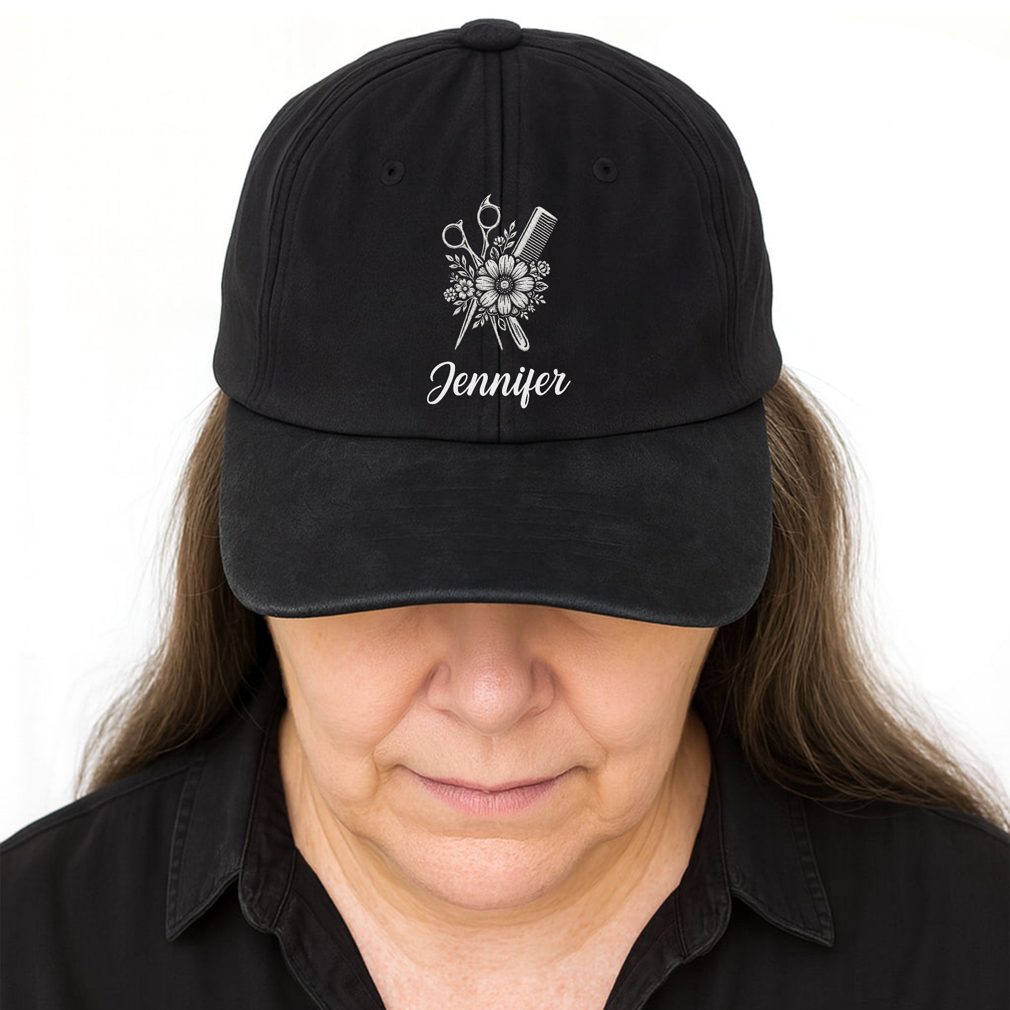 Personalized Washed Denim Cap Flower Scissors Gift for Hairstylist