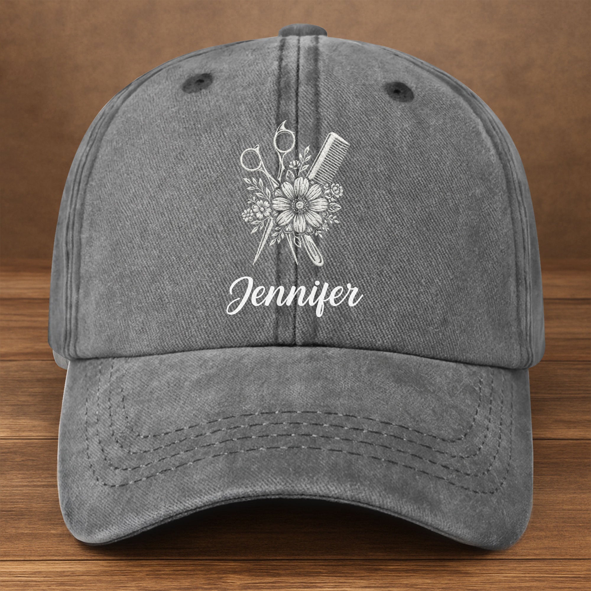 Personalized Washed Denim Cap Flower Scissors Gift for Hairstylist