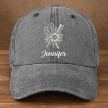 Load image into Gallery viewer, Personalized Washed Denim Cap Flower Scissors Gift for Hairstylist
