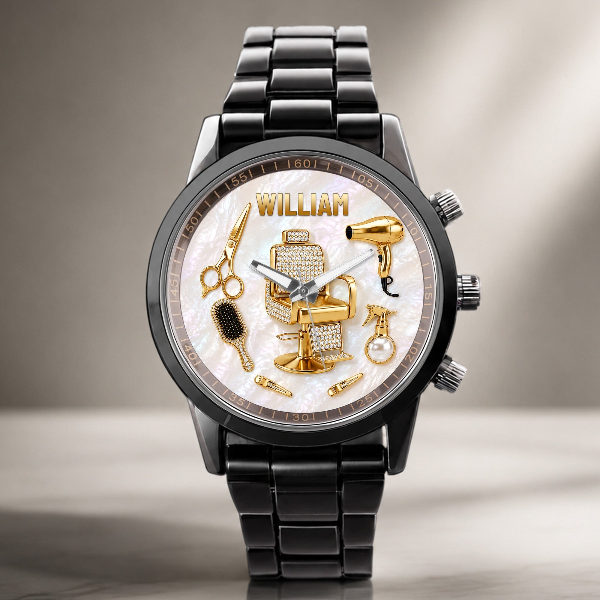 Personalized Custom Men's Watch with Name for Hair Stylist Gift