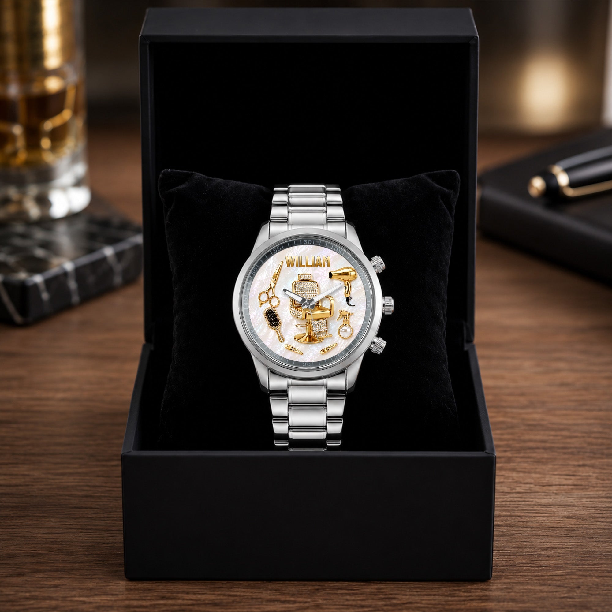 Personalized Custom Men's Watch with Name for Hair Stylist Gift