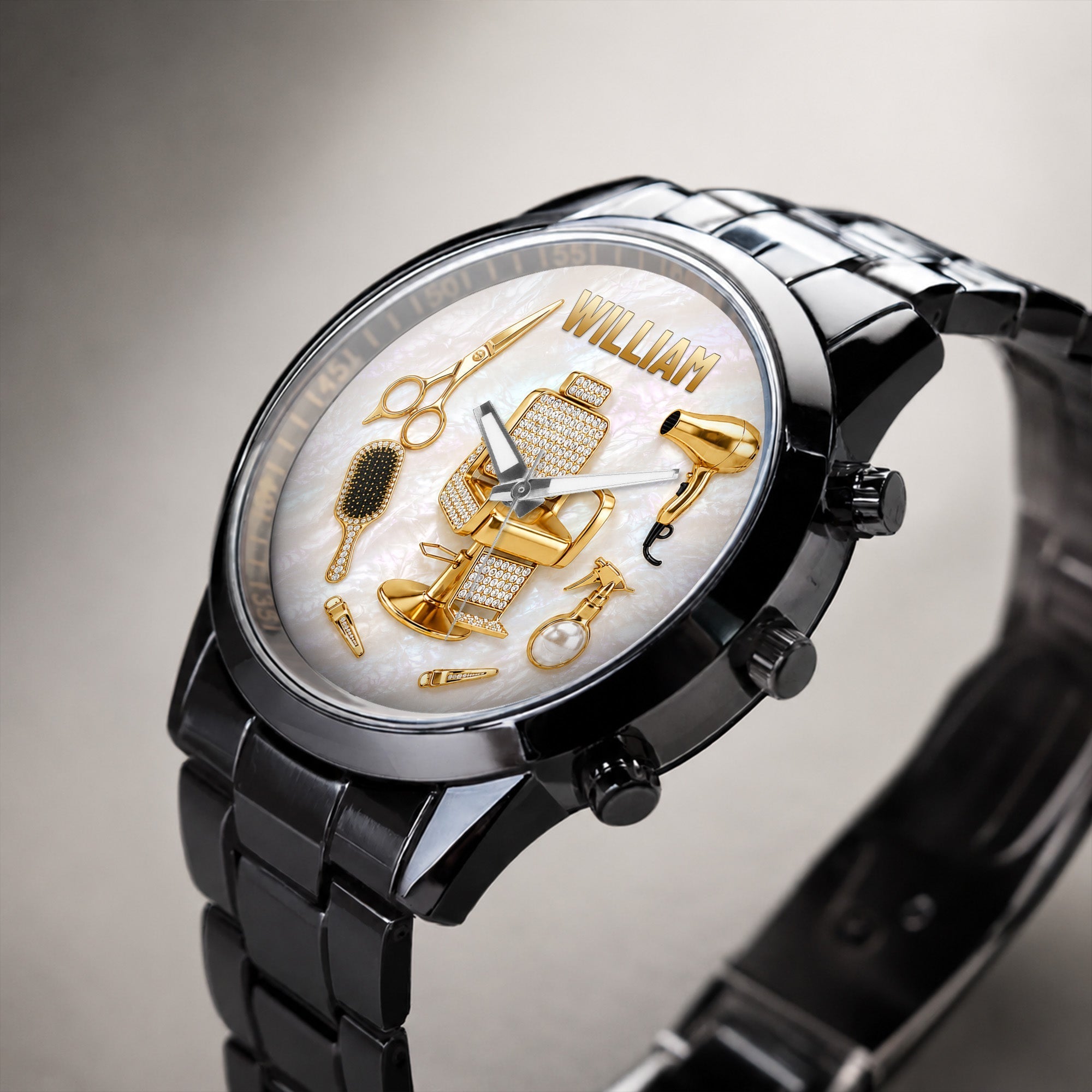 Personalized Custom Men's Watch with Name for Hair Stylist Gift