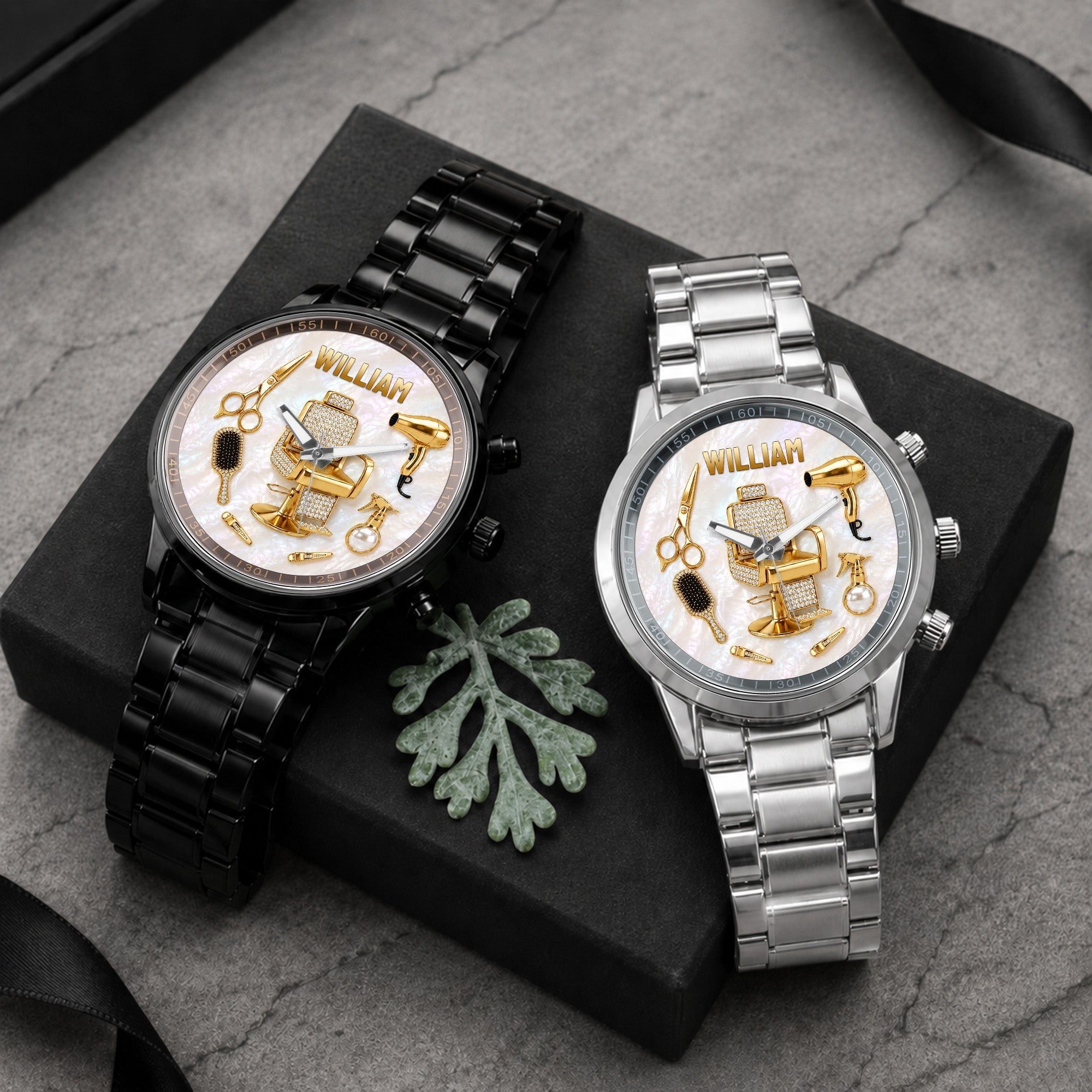 Personalized Custom Men's Watch with Name for Hair Stylist Gift