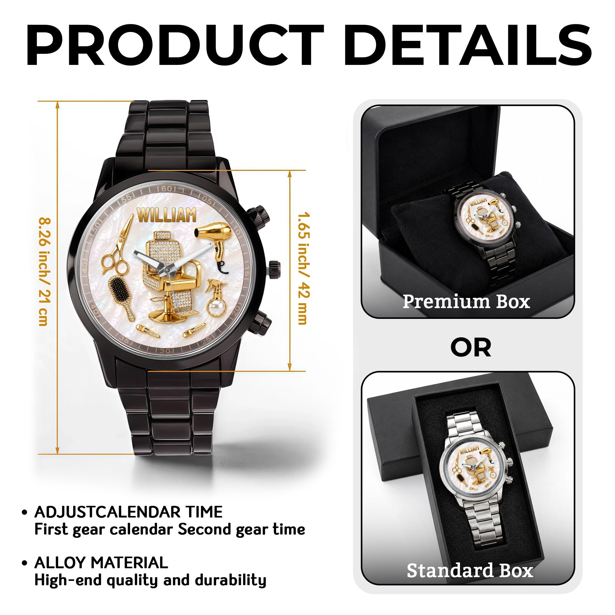 Personalized Custom Men's Watch with Name for Hair Stylist Gift