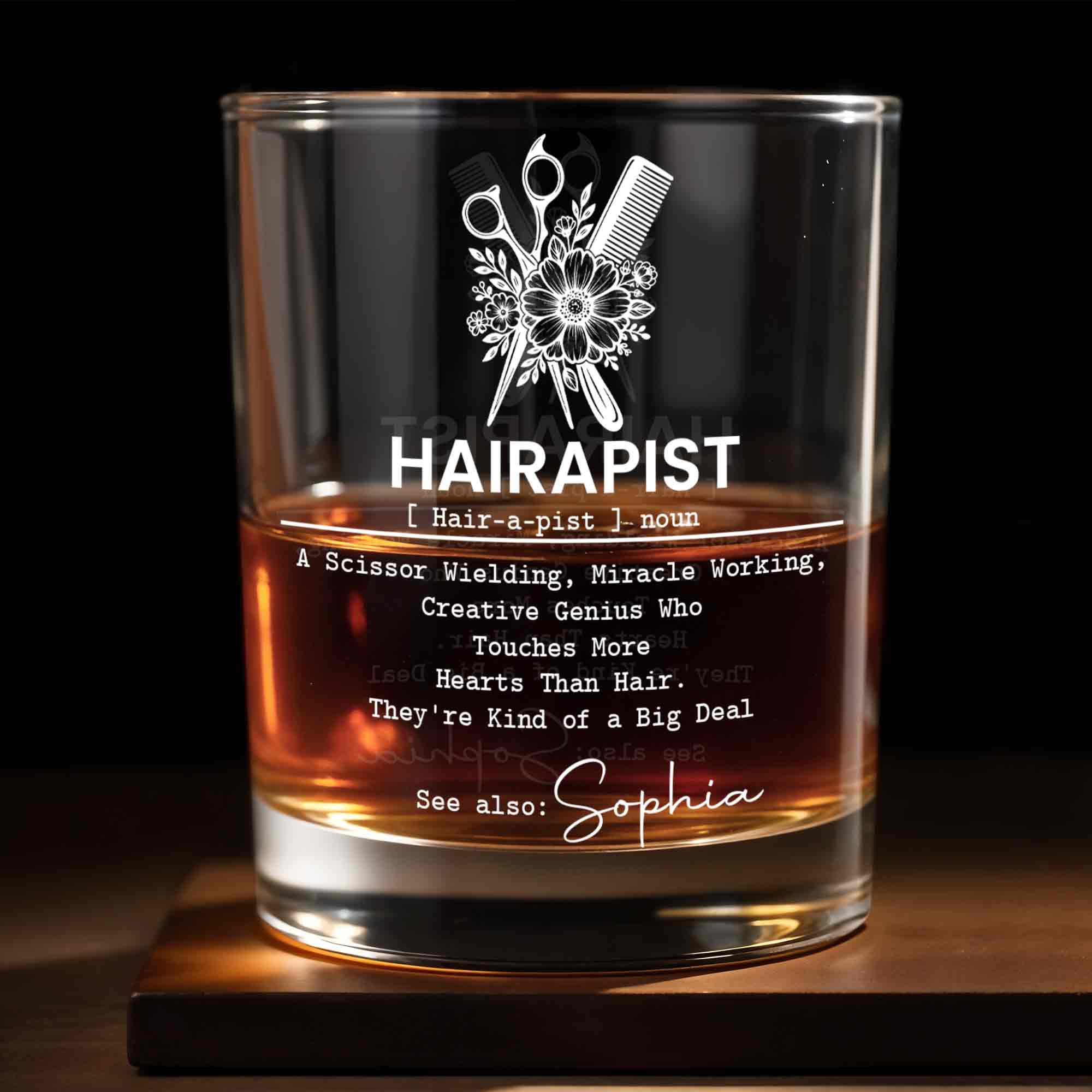 Personalized Custom Whiskey Glass for Hair Stylist Gift Idea
