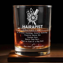 Load image into Gallery viewer, Personalized Custom Whiskey Glass for Hair Stylist Gift Idea
