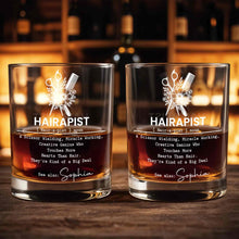 Load image into Gallery viewer, Personalized Custom Whiskey Glass for Hair Stylist Gift Idea
