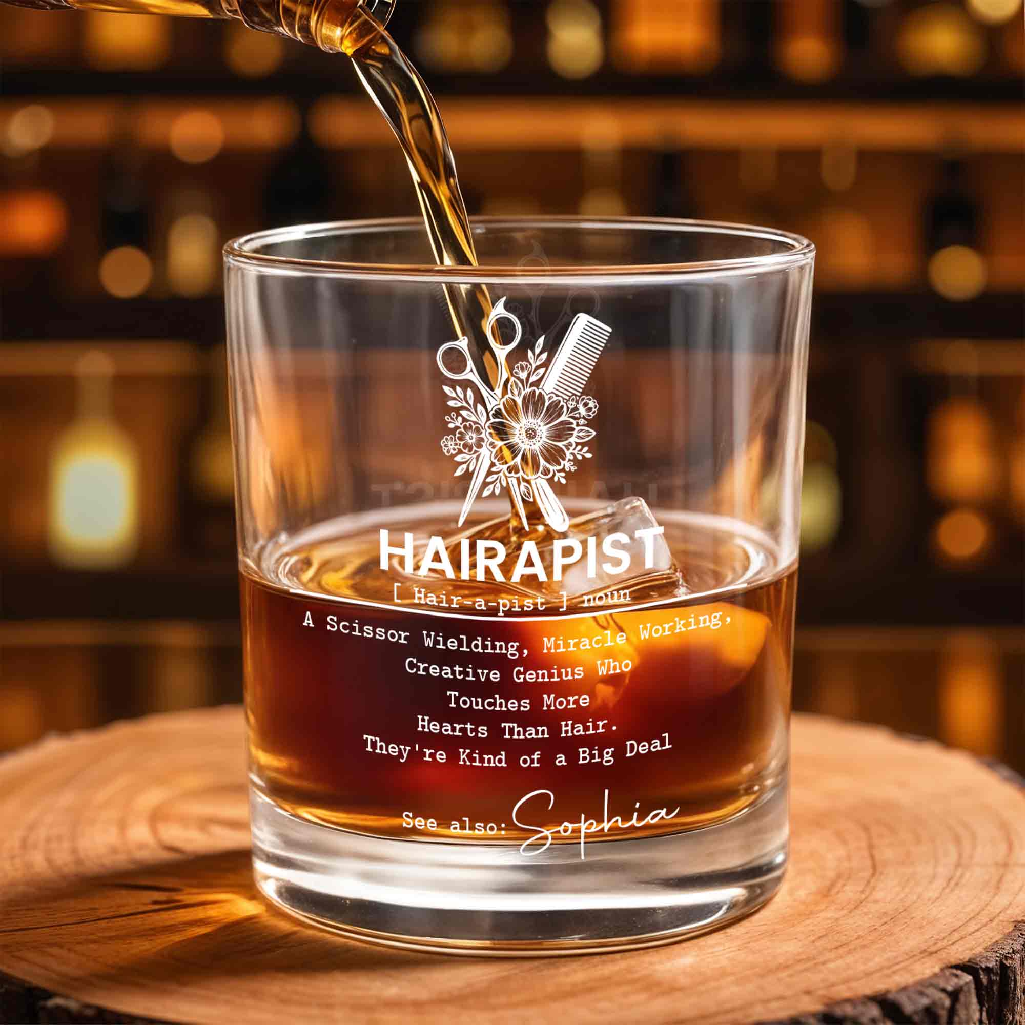 Personalized Custom Whiskey Glass for Hair Stylist Gift Idea