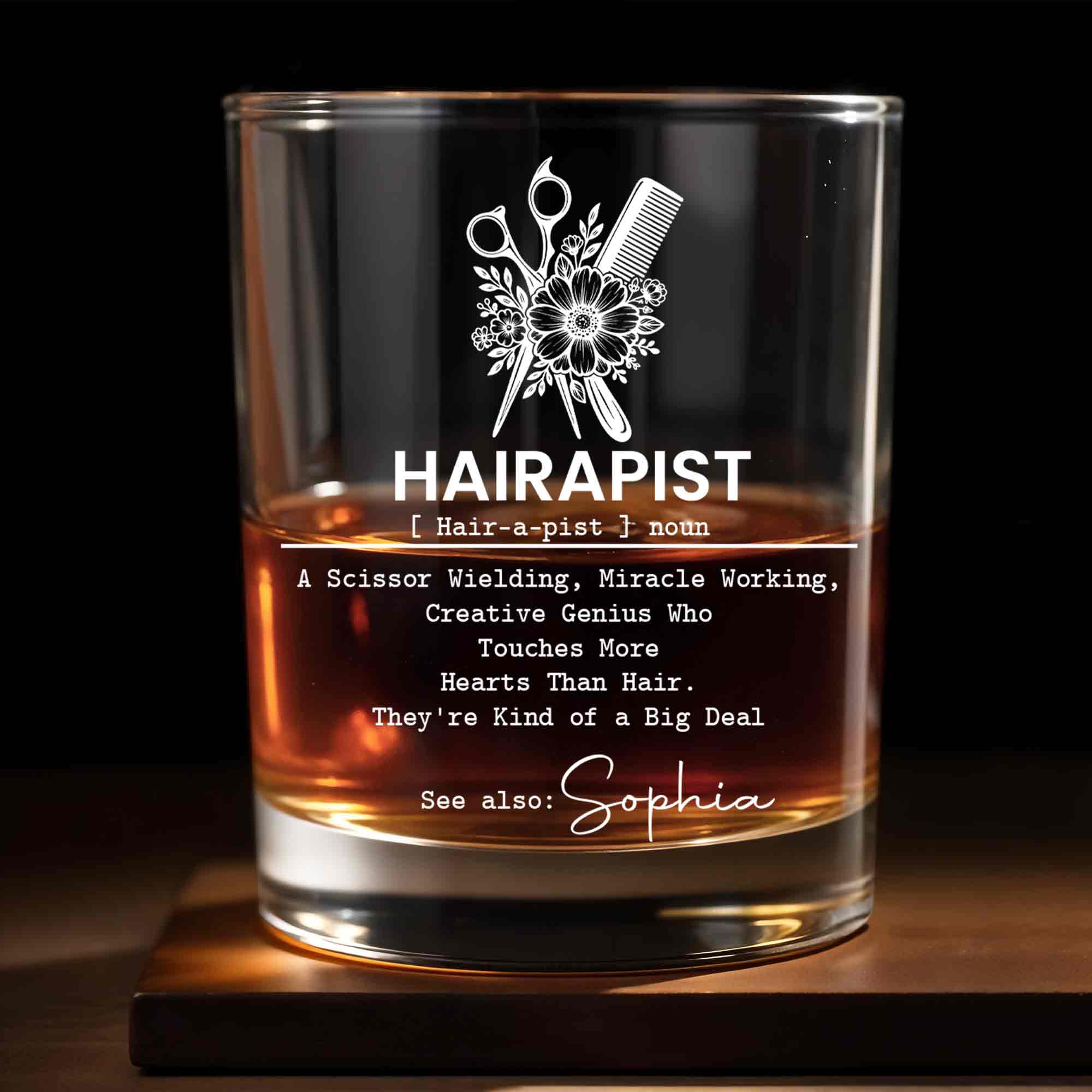 Personalized Custom Whiskey Glass for Hair Stylist Gift Idea